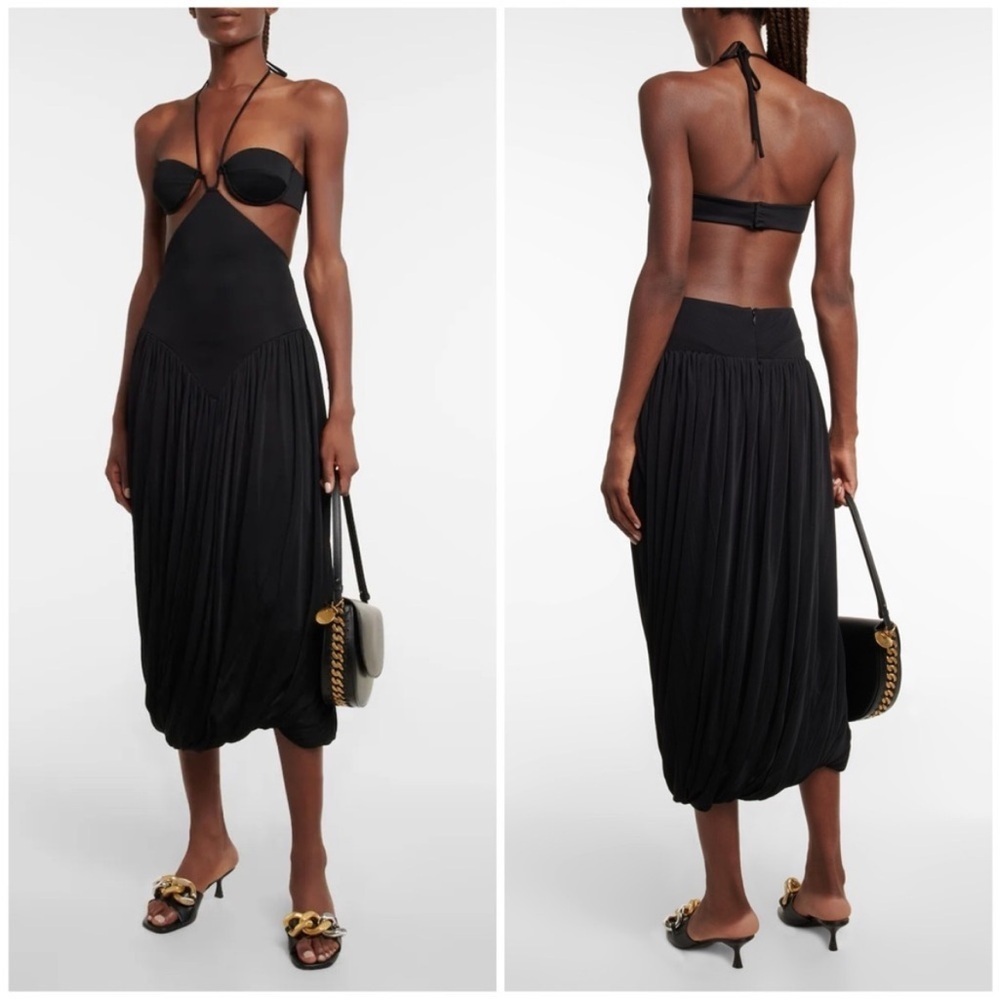NWT Stella McCartney Runway Halter Neck Cut Out Midi Dress Black Sz 42 - Picture 2 of 16